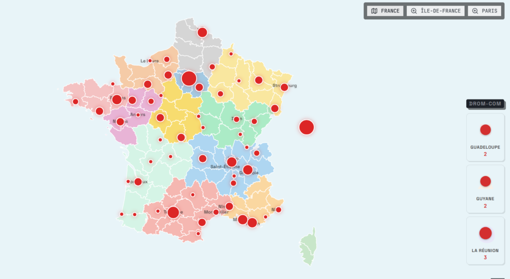 Carte des violences dans le périscolaire en France.